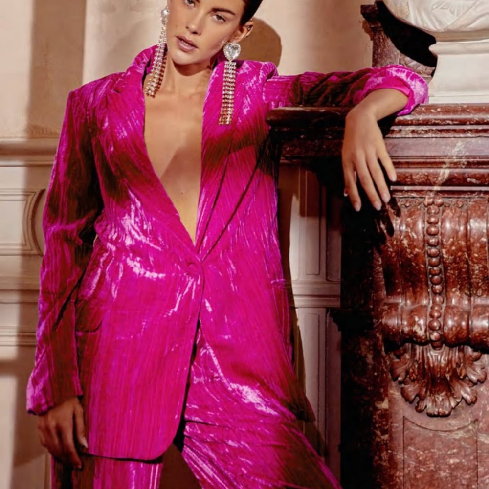 Nasty Gal Hot Pink Velvet Blazer - Size 8